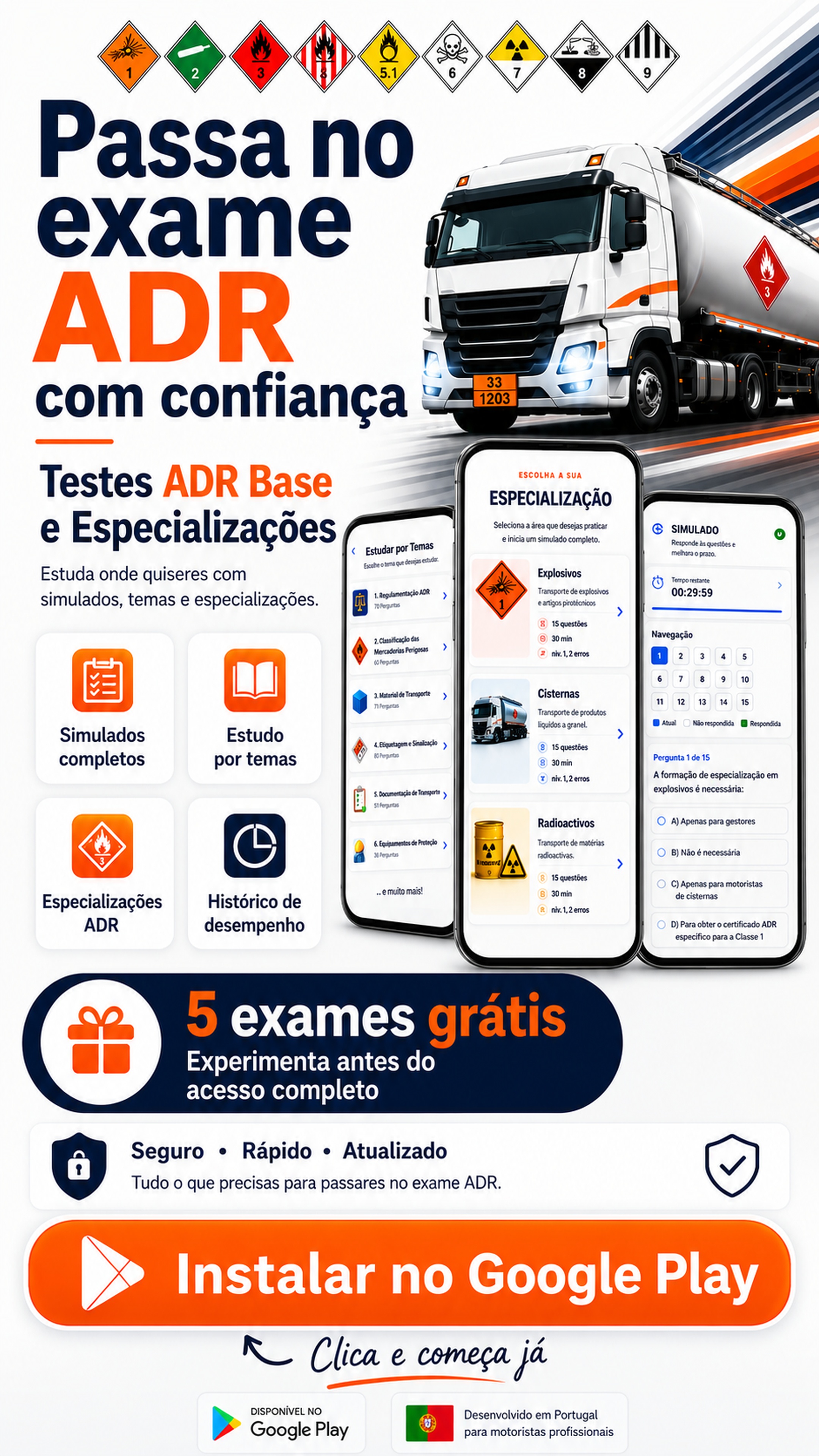 Passa no exame ADR com confianca. Testes ADR Base e Especializacoes, com simulados completos, estudo por temas, especializacoes ADR e historico de desempenho.